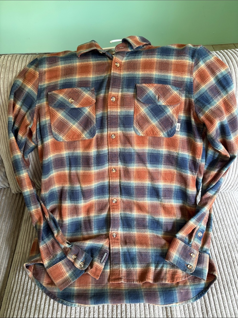 Vans Orange and Blue Plaid Long-Sleeve Button-Down Shirt